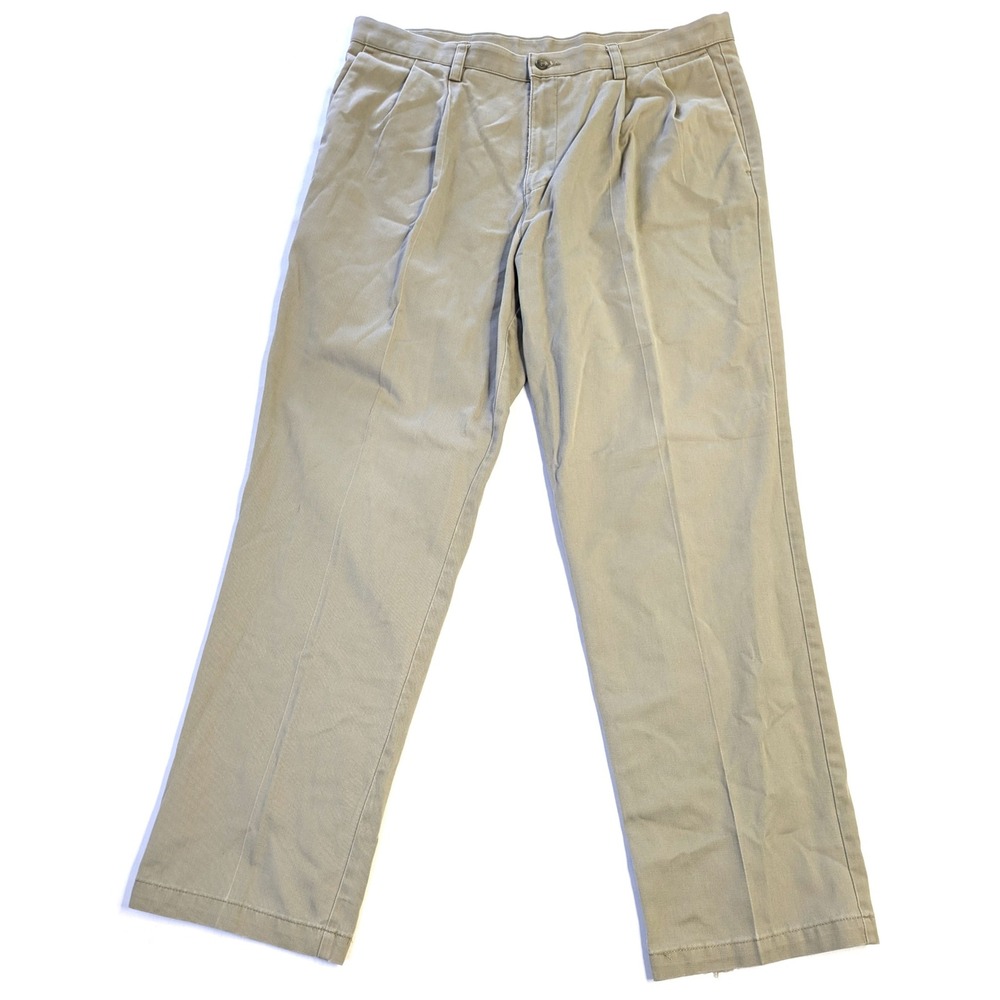 Dockers Mens 38x32 Khaki Pants Individual Fit Pleated Cotton Chinos Beige